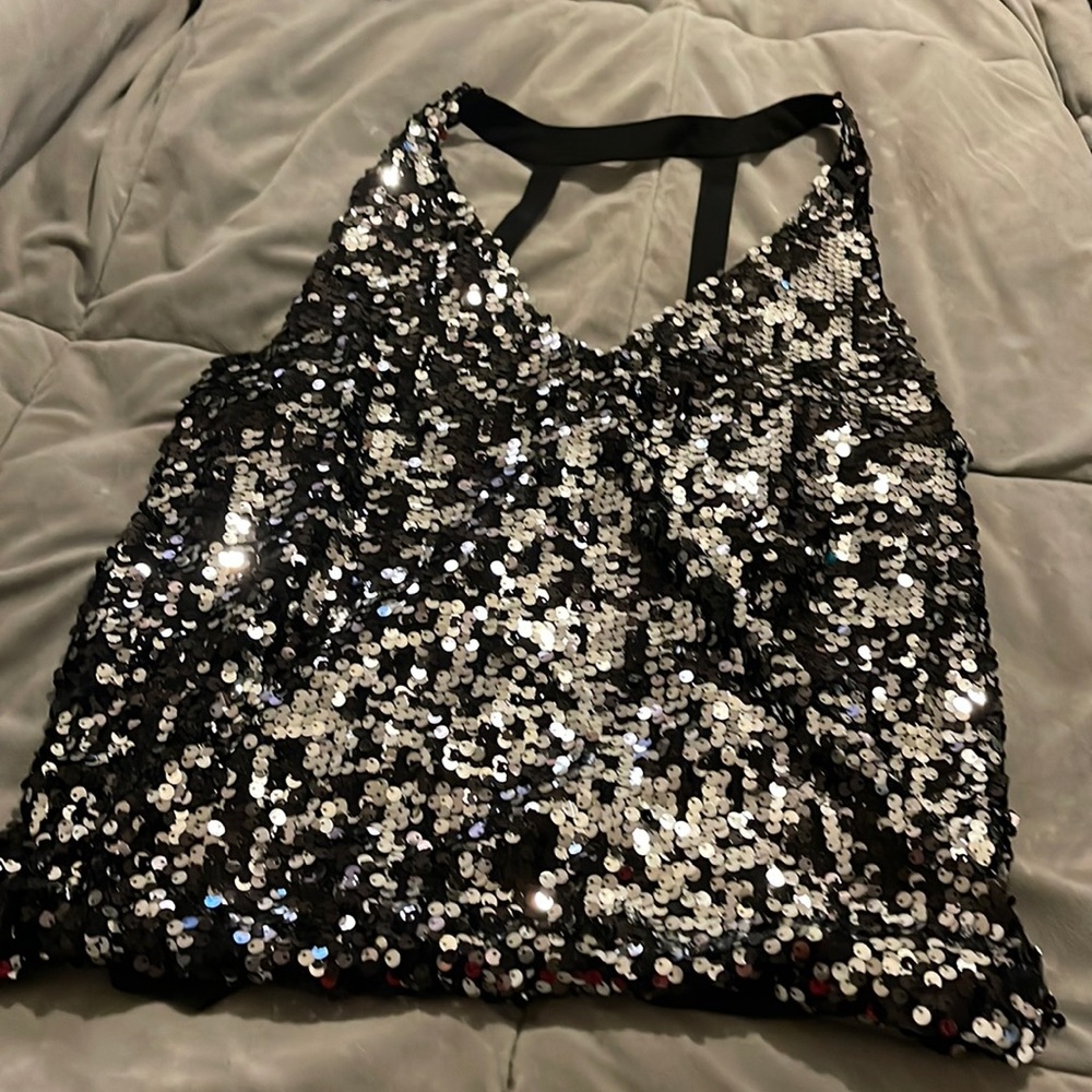 Black and silver sequin tank